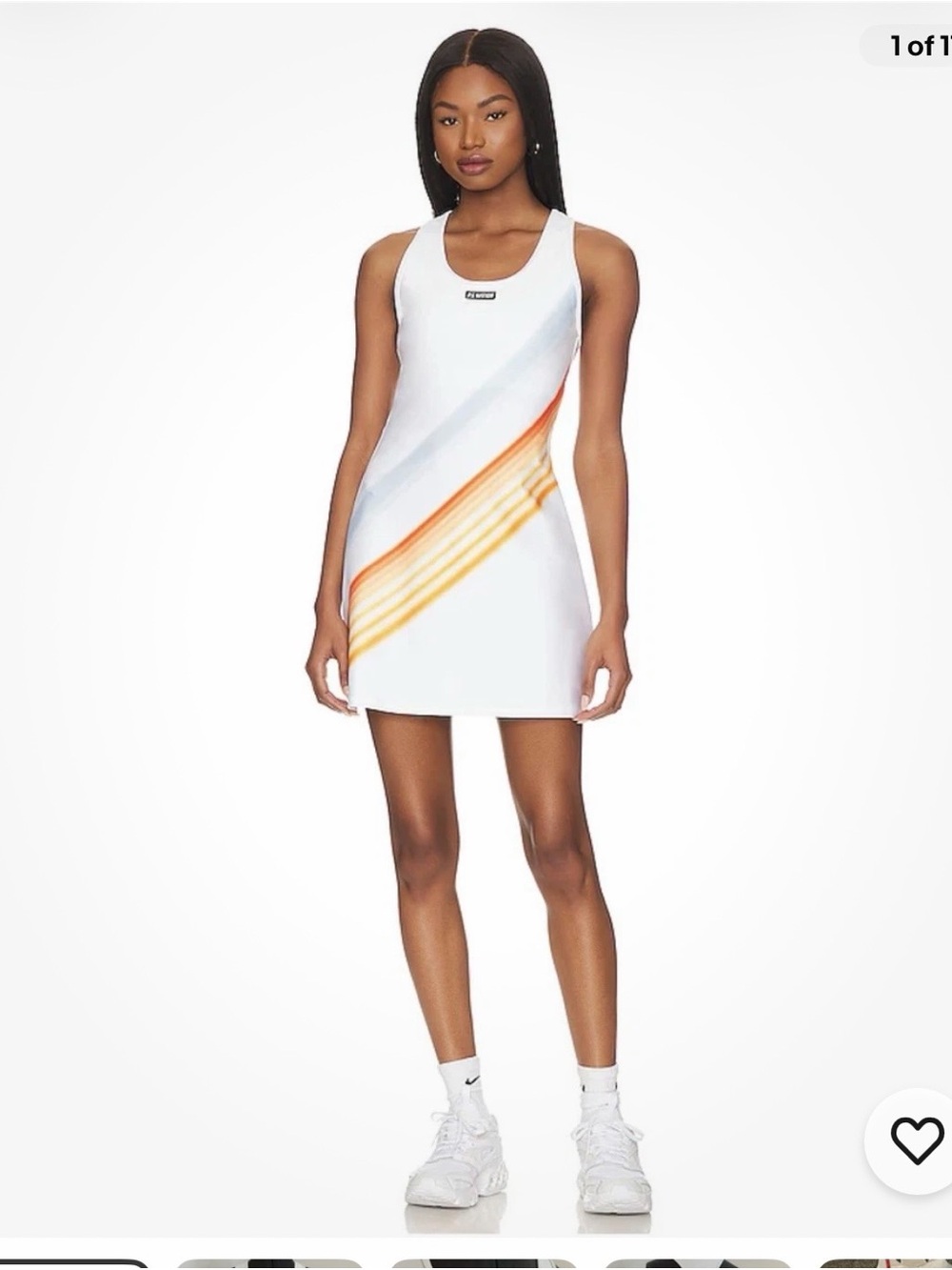 P.E Nation White Mini Tennis Dress XS Optic White Racerback Built in Bra Orange